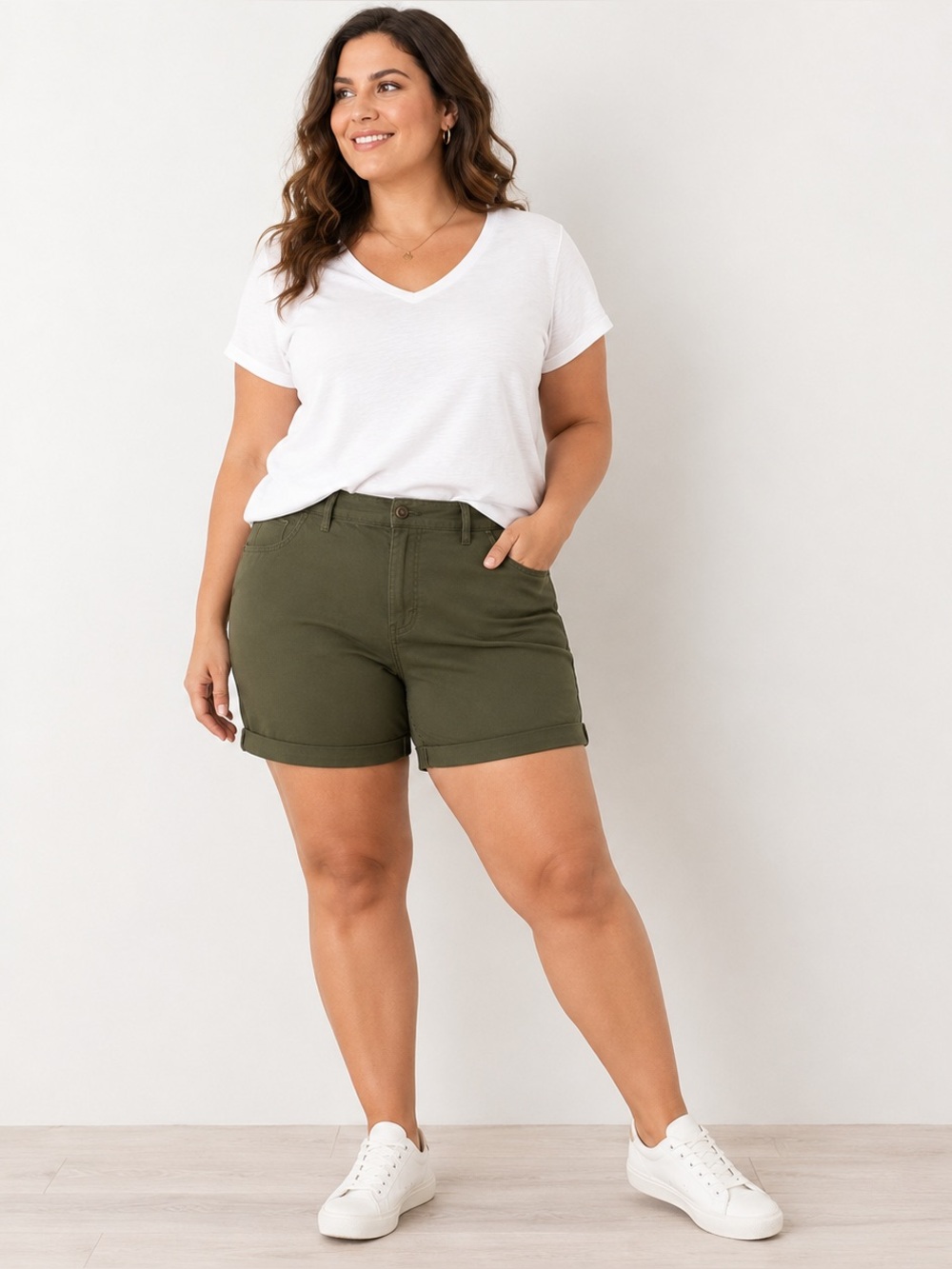 Dark Olive Green Stretch Chino Bermuda Shorts 18W Utility